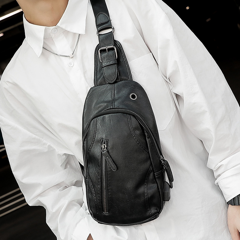 The new men's bag Korean version of the breast bag shoulder bag casual cross-bag leather cross-body bag waist bag small shoulder bag tide bag