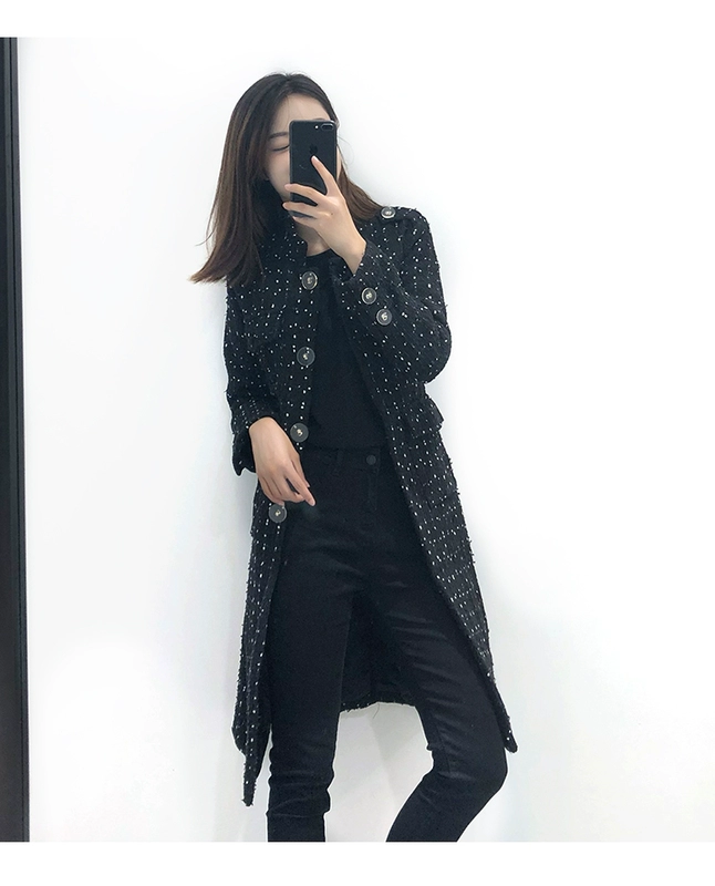 Mùa thu đông 2018 phiên bản Hàn Quốc mới của nước hoa nhỏ đơn màu đen dệt dày phần lông dài áo len lông thủy triều
