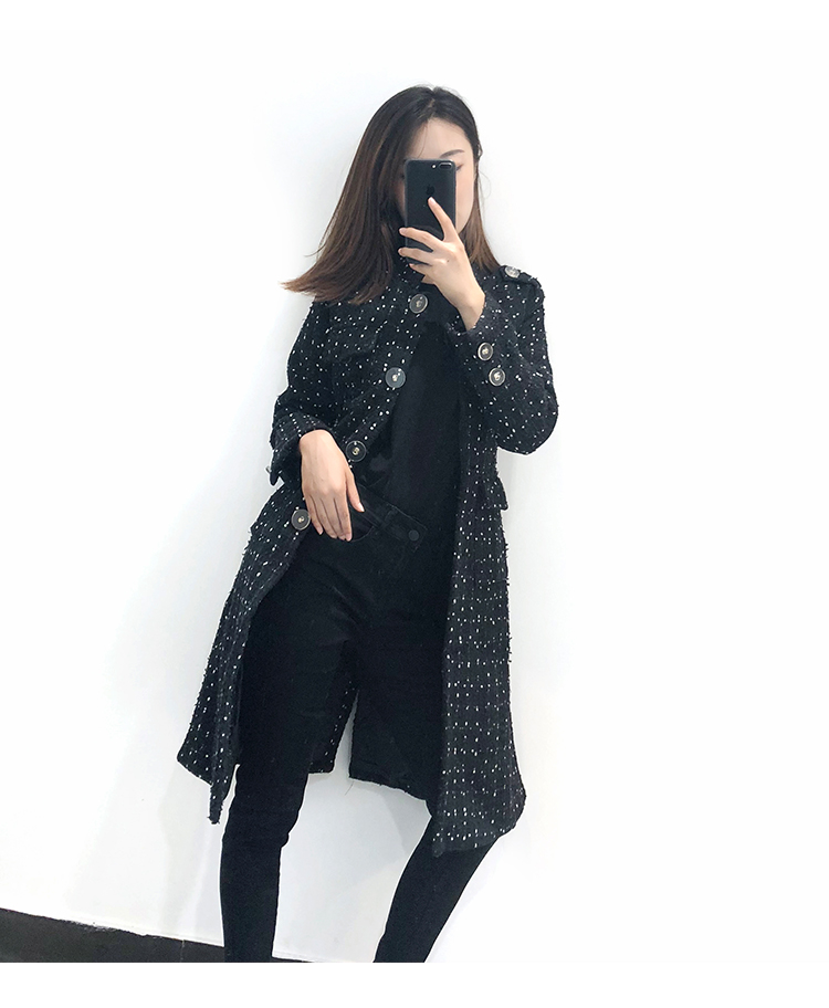 Mùa thu đông 2018 phiên bản Hàn Quốc mới của nước hoa nhỏ đơn màu đen dệt dày phần lông dài áo len lông thủy triều áo khoác