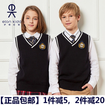Eaton Gide Primary and Secondary School Uniform Boys and Girls Navy Blue White Edge Vest Knitted V-neck V-neck 09b101