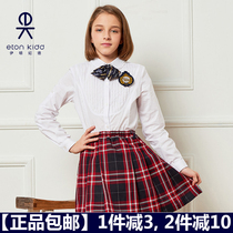 Eaton Gide primary and secondary school students campus class dress girls spring and autumn pure cotton long-sleeved shirt white shirt 09C202
