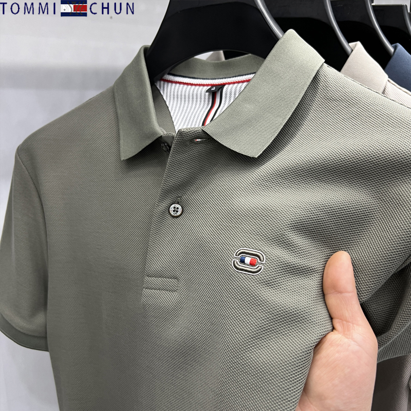 Authentic American Tommy Pure Cotton Polo Shirt for Men, Summer Thin Style, Fashionable Casual Embroidered Short-Sleeve T-Shirt for Young and Middle-Aged Men