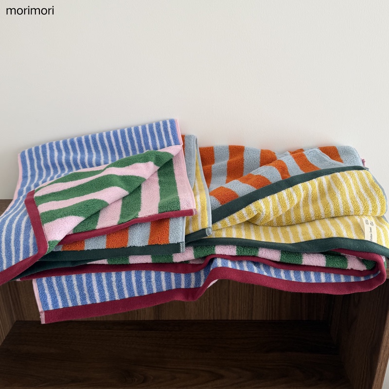 New Product ins Original Korean Design 100% Fine Cotton High Weight Double-Sided Striped Color-Blocked Towel Bath Towel Beach Towel