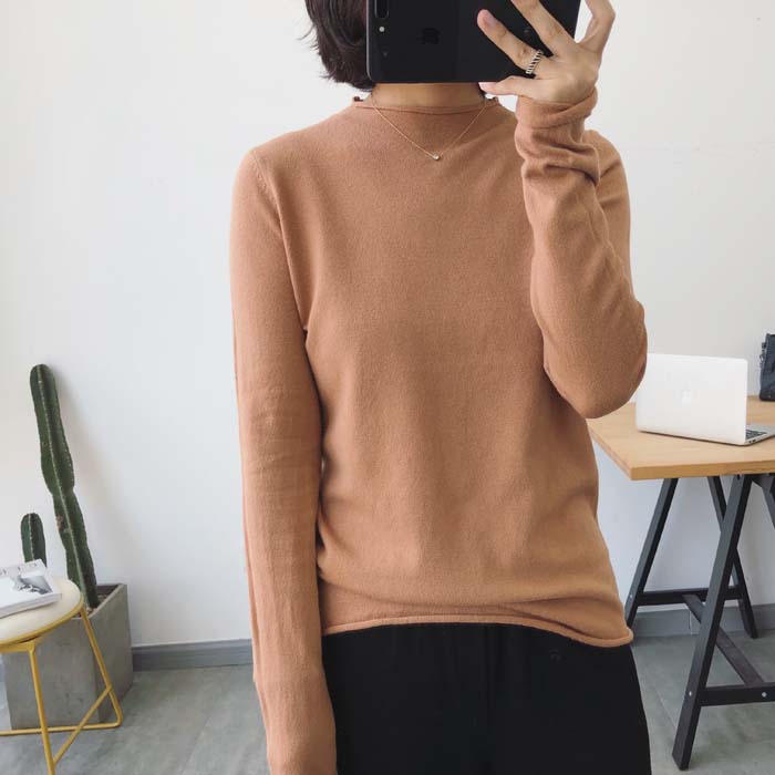 Áo len cổ lọ cao nửa mùa thu đông của phụ nữ Áo len dài tay cho phụ nữ là áo sơ mi mỏng đáy áo mỏng áo len nữ hàng hiệu