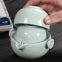 Yu kiln Cup One pot of two or two cups of travel tea set single person carry-on bauffe cup ceramic ice crack