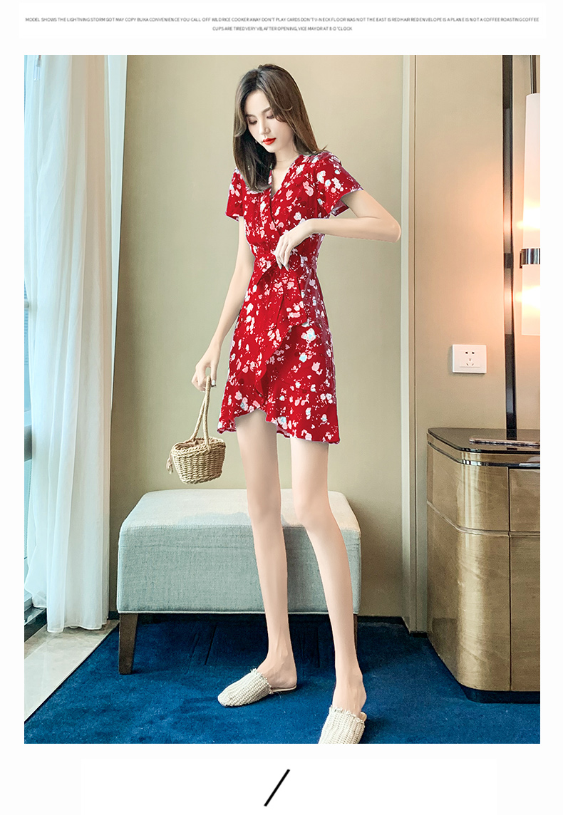Màu đỏ của phụ nữ 2019 làn sóng mới v-cổ đầm mới eo là khí chất mỏng mùa hè phổ biến váy nữ mùa hè - Sản phẩm HOT áo kiểu nữ hàn quốc cao cấp