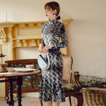 Cheongsam 2021 new long sleeve young girl high-end temperament long modified French fishtail dress