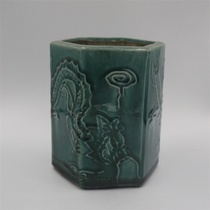 Qing Guangxu peacock green glaze dragon pattern pen holder antique porcelain imitation antique stationery supplies second-hand ornaments collection