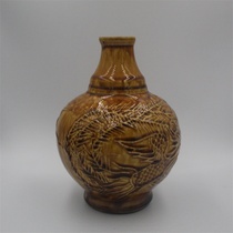 Qing Guangxu yellow glaze dragon and phoenix pattern round belly bottle antique porcelain antique ornaments antique old porcelain collection