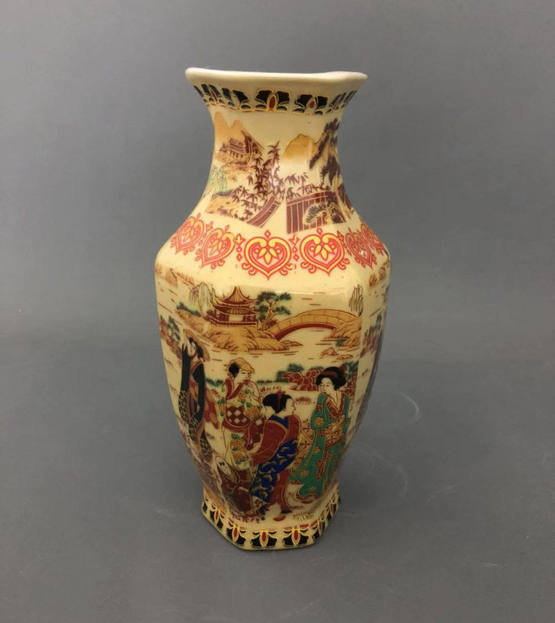 景德镇仿古陶瓷乾隆粉彩仕女图六角花瓶家居装饰展柜博古架摆件-淘宝网