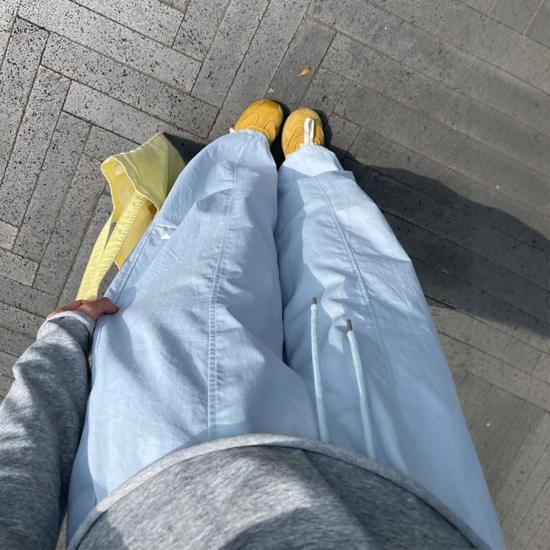 Quick-Dry Sports Pants for Women, Summer Thin Style, Heart Embroidery, Blue Cargo Pants, Plus Size Slim Wide-Leg Pants, 2026 New Model