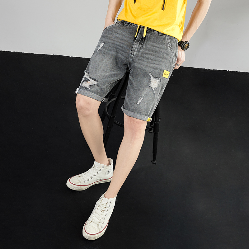 Broken Hole Denim Shorts Men 50% Pants Loose large size Outer wear 5 points 4 40% Pants 2020 New pint Summer style