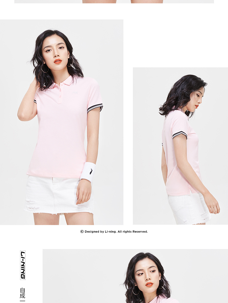 Li Ning ngắn tay áo polo nữ 2019 loạt thời trang thể thao mới mùa hè ve áo giản dị thể thao đan - Áo polo thể thao áo polo oversize