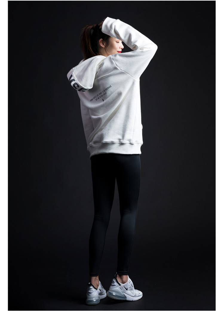 Monster Guardians Women Fitness Plus Velvet Áo len trắng trùm đầu áo hoodie rộng