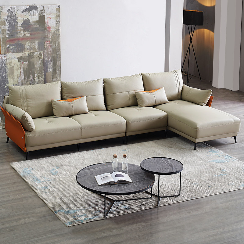 Leather sofa head layer cowhide leather Nordic living room modern minimalist complete outfit chaise combination false one pay ten