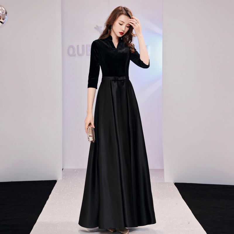 Black Evening Dress Women's Long Dress Folk Music Choir Conductor Dress Classy Elegant Velvet Choir Stage Performance Dress Black Evening Dress Women's Long Dress Folk Music Choir Conductor Dress Classy Elegant Velvet Choir Stage Performance Dress