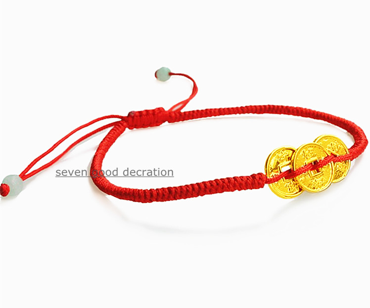 Tiền cổ, vòng chân, dây chân, khóa cuộc sống lâu dài, vòng tay, dây đỏ, dệt, vàng, phong cách Trung Quốc, may mắn, ác thần, nam và nữ lắc chân nữ 10k