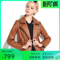 Haining Spring and Autumn New Leather Leather Women Short Slim Locomotive Sheep Leather Jacket Jacket