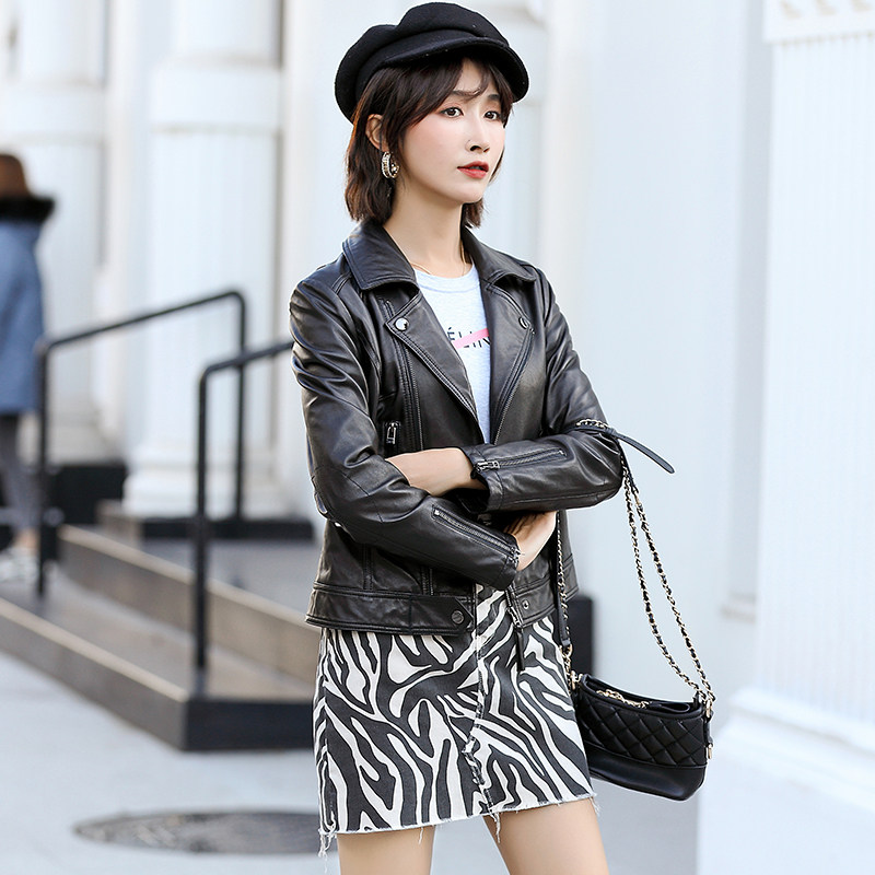 Genuine leather coat women's new spring and autumn slimming Korean sheepskin Haining slim small black leather jacket