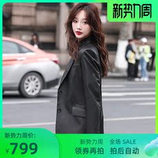 Кожаная куртка 欧货2021春新款海宁绵羊皮真皮皮衣中长款韩版夹克西装外套女
