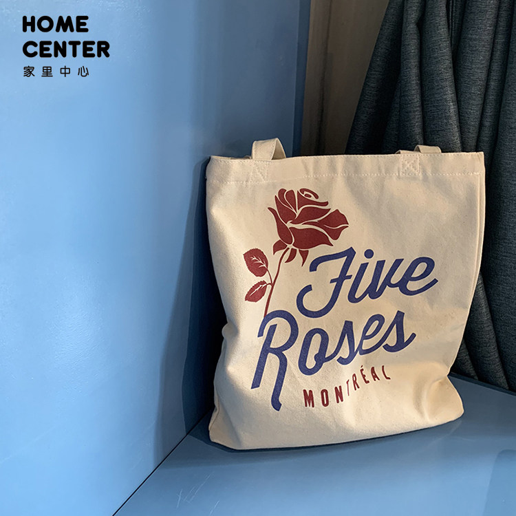 Home Center Rice Apricot Pink Sail Bag Rose Printed Large Capacity Environmental Protection Bag can put into a computer with pockets Japan-ROK