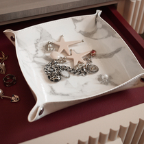 Home Center leather texture marble square jewelry cosmetics storage box desktop dressing table Nordic