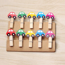 Multicolored Small Car Wood Clip Hemp Rope Photo Wall Clip Creative Cartoon Mini photo clip Decorative Poo clips