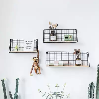 Wall partition shelf female student dormitory bedroom decoration storage Artifact Room living room iron grid wood partition