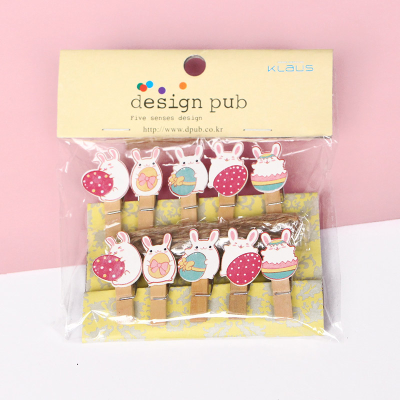 Easter egg rabbit wooden clip cartoon photo sticky note clip to send hemp rope wooden craft gift decoration decoration mini clip