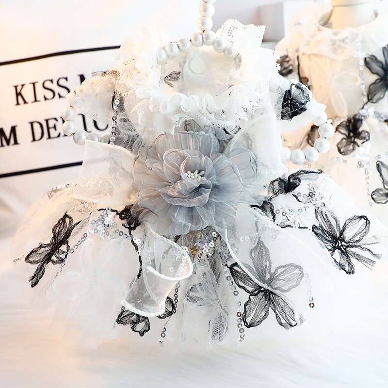 Dog Clothes Summer Thin Black Wedding Dress Lace Tutu Skirt Small Dog Teddy Pet Cross-Border