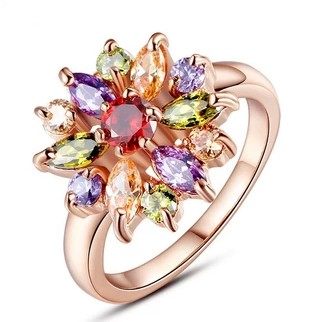 Mona Lisa colorful zircon ring female Korean version of the dragon flower fashion zircon crystal ring jewelry