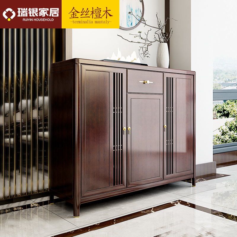 UBS new Chinese-style solid wood shoe cabinet home entrance entry cabinet large capacity three-door sandalwood entrance storage foyer cabinet