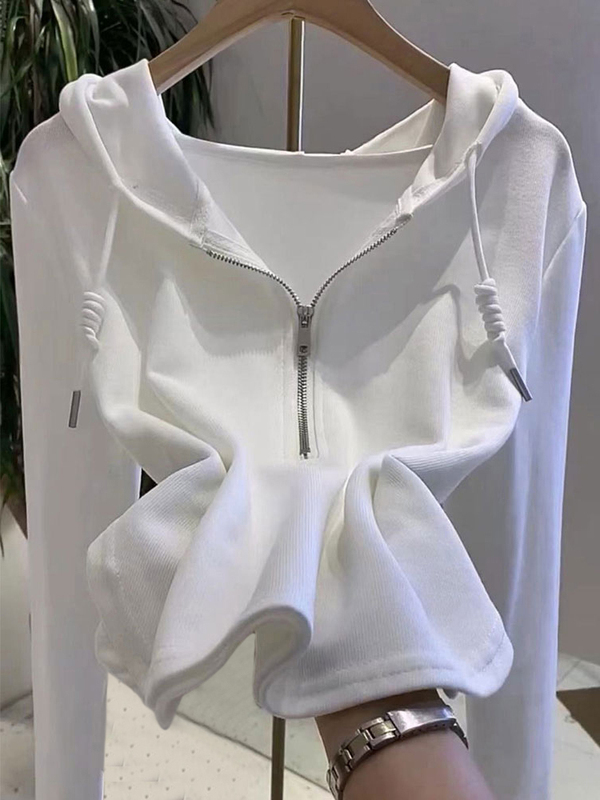 2026 Spring New Half-Zip Drawstring Hooded Top for Women, Korean Style Slimming Curved Hem Sweatshirt Long Sleeve T-Shirt 2026 Spring New Half-Zip Drawstring Hooded Top for Women, Korean Style Slimming Curved Hem Sweatshirt Long Sleeve T-Shirt