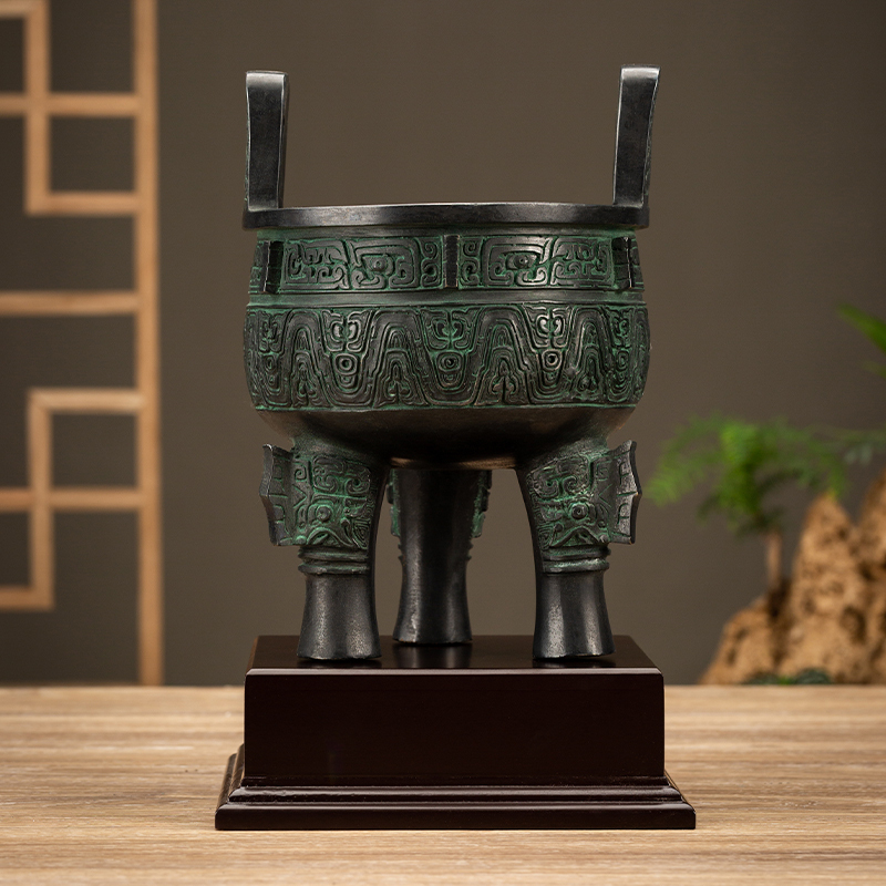 【Da Ke Ding】Bronze Antique-Style Ornament Pure Copper Round Tripod Office Desktop Decoration Incense Burner Three-Legged Tripod