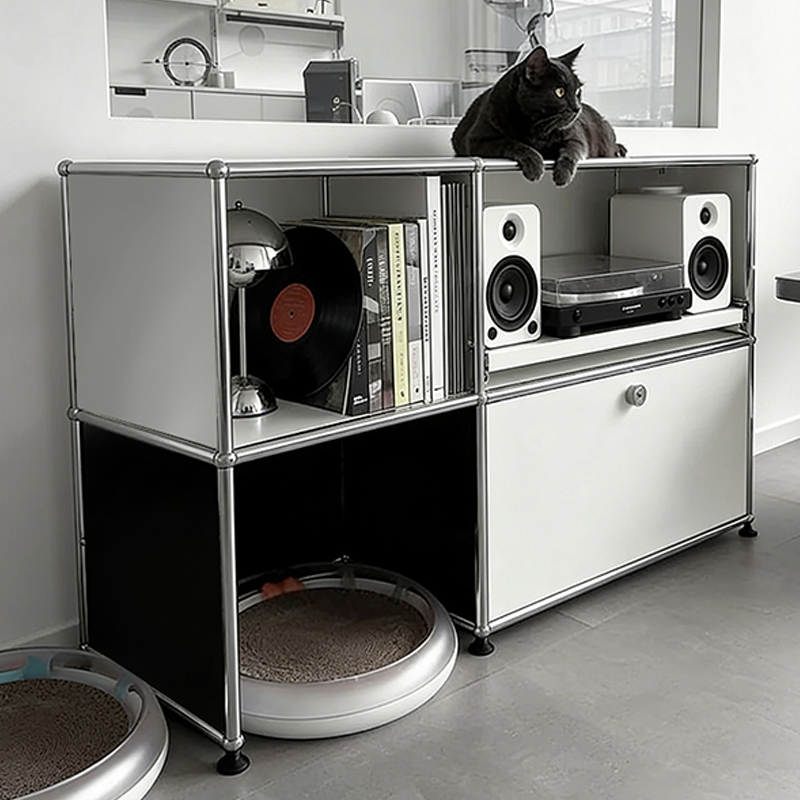 Bauhaus Sideboard Living Room Stainless Steel Storage Small Apartment Cabinet Vintage Multi-Layer Storage Sideboard Sofa Side Table