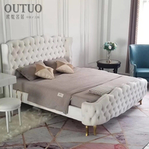 American country soft bed solid wood bed modern simple double bed Nordic leather art cloth bed 1 8M master bedroom wedding bed