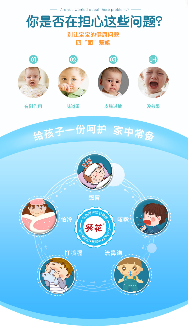 葵花 小儿感冒贴 医用冷敷贴 10片*2盒 图2