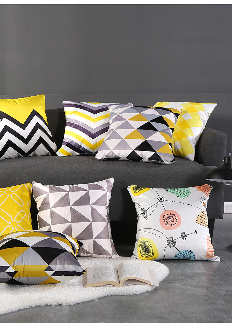 Bắc Âu đứng về phía hình học hiện đại phòng khách nhỏ gọn sofa gối màu vàng xám nhà mô hình phòng với đệm bao gồm lõi - Trở lại đệm / Bolsters gối tựa lưng cao su non