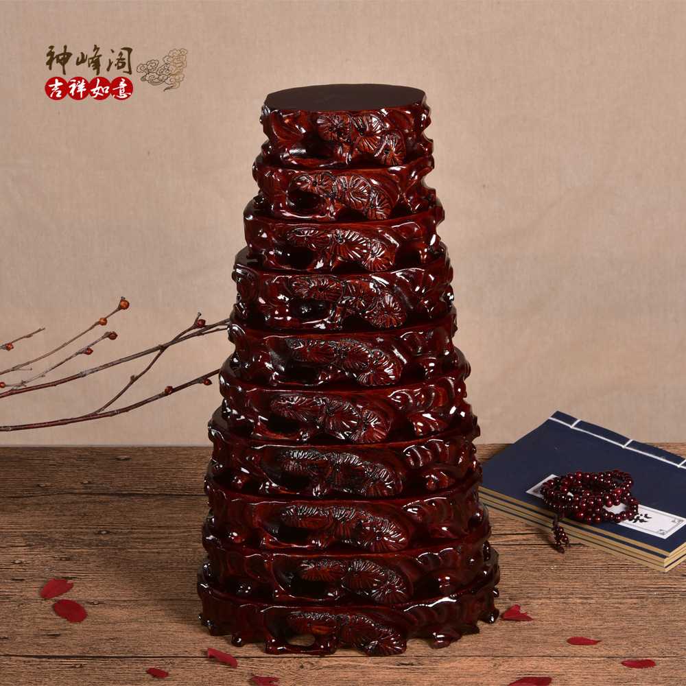 Large number of solid wood Carved Flower Base Boutique set of dozens of red wooden frame stone chigstone root sculptures Playcraft Gift Hem