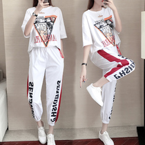 White sports suit womens fashion brand fashion summer 2021 short-sleeved loose casual age-reducing temperament trousers two-piece set