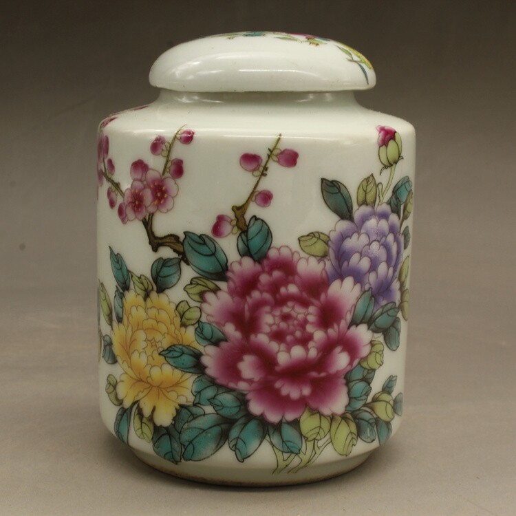 Play jade paste peony pattern small tea cans antique porcelain antique porcelain collection