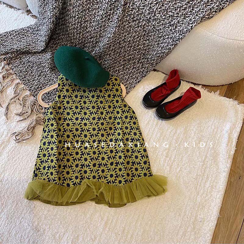 Korean Version Summer Dress Girl Foreign Dress 2022 New Broken Flowers Fresh Foreign Floral Lace Sleeveless Baby Fashion Vest Dress