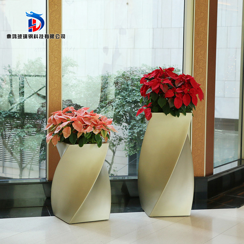 Glass fiber flower pot creative spiral square green plant shopping mall hotel decoration decoration special-shaped floor large vase