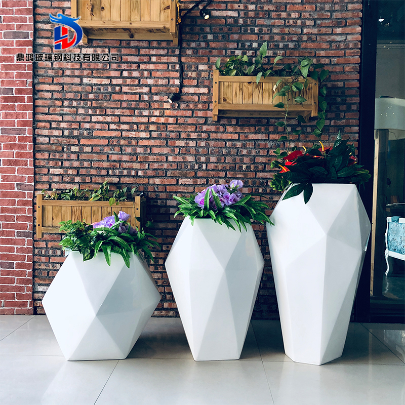 Glass Fiber Flowerpots Rhomboid Creative Floor Vases Hotel Mall Decoration Pendulum floral flower arrangements Geometric Floral Flowerpots