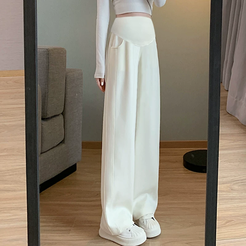 Demi-season thin trousers with belly support for pregnant, high waist, loose fit