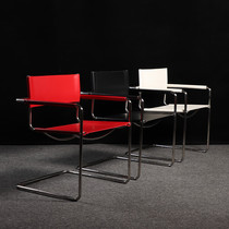 Gentleman Armchair Dining Chair Medieval Stainless Steel Designer Saddle Leather Chair Minimalist Casual Meeting Big Chair