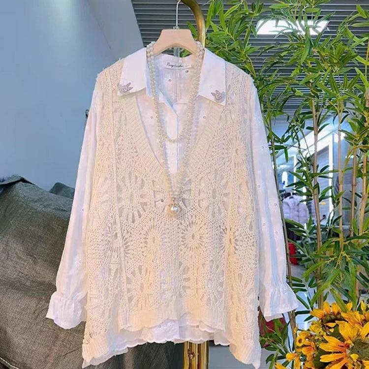 Plus Size 150kg Fashionable Loose Layered Vest Simple Solid Color Sleeveless Hollow V-Neck Ice Silk Knit Top