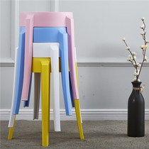 Plastic stool thickened adult table stool fashion creative high bench bench bench chair home stool colored round stool