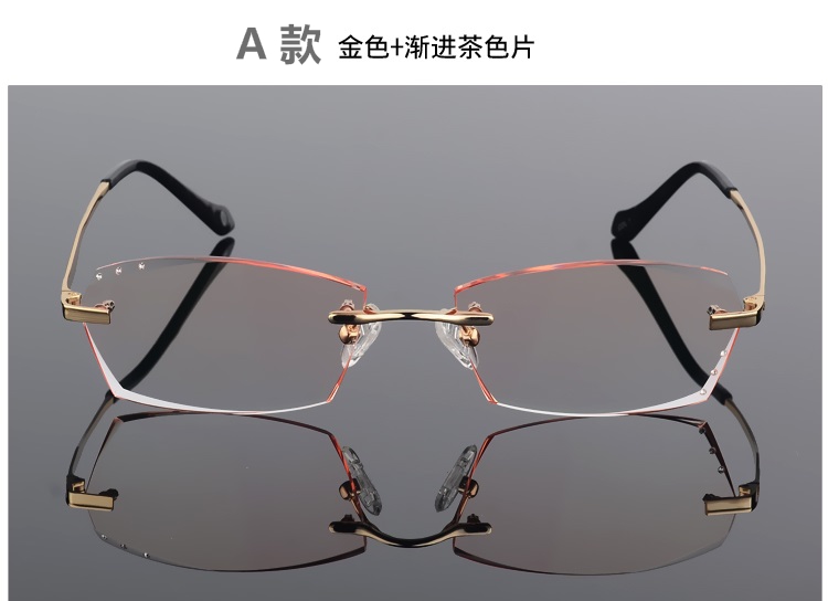 Kính không khung, cận thị nam, không viền, bộ nhớ siêu nhẹ, khung titan nguyên chất, sản phẩm kinh doanh, độ, kim cương, cắt tỉa, thay đổi màu sắc - Kính khung kính giả cận
