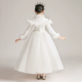 Белое платье девочки цветочницы, зимний наряд маленькой принцессы, увеличенная толщина, из фатина, подарок на день рождения